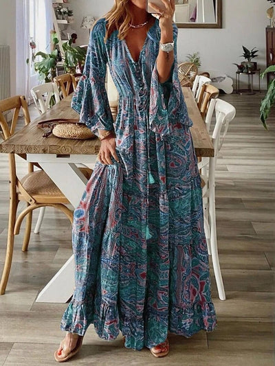 Bohemian Whispers Ruffled Maxi Dress