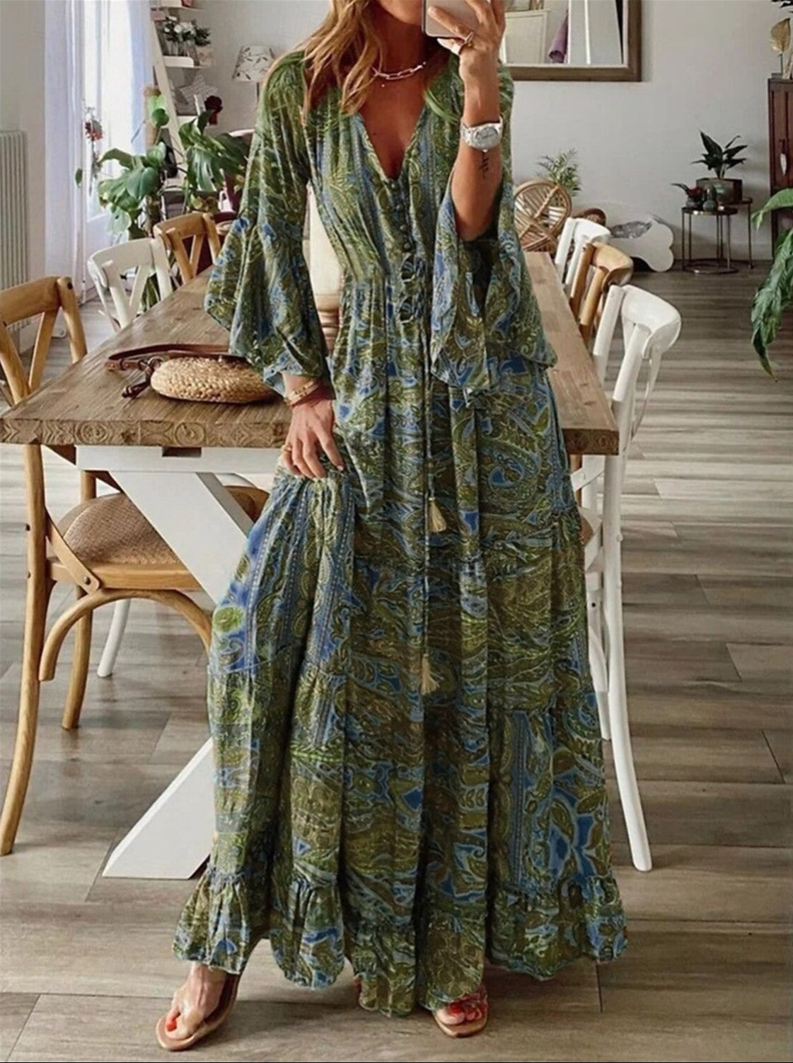 Bohemian Whispers Ruffled Maxi Dress