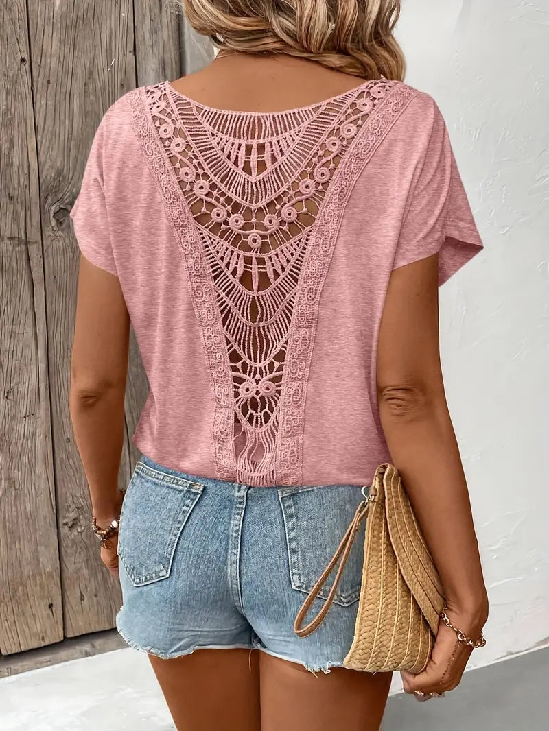 Boho Whispers Lace-Back Tee