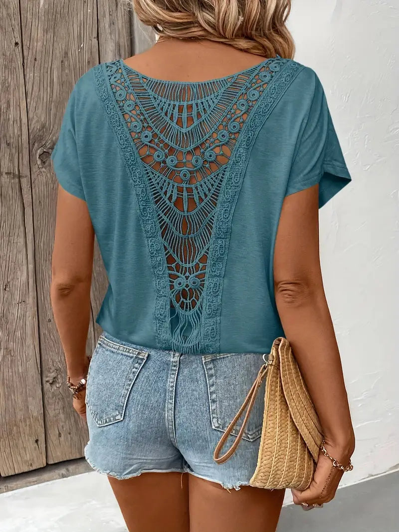 Boho Whispers Lace-Back Tee
