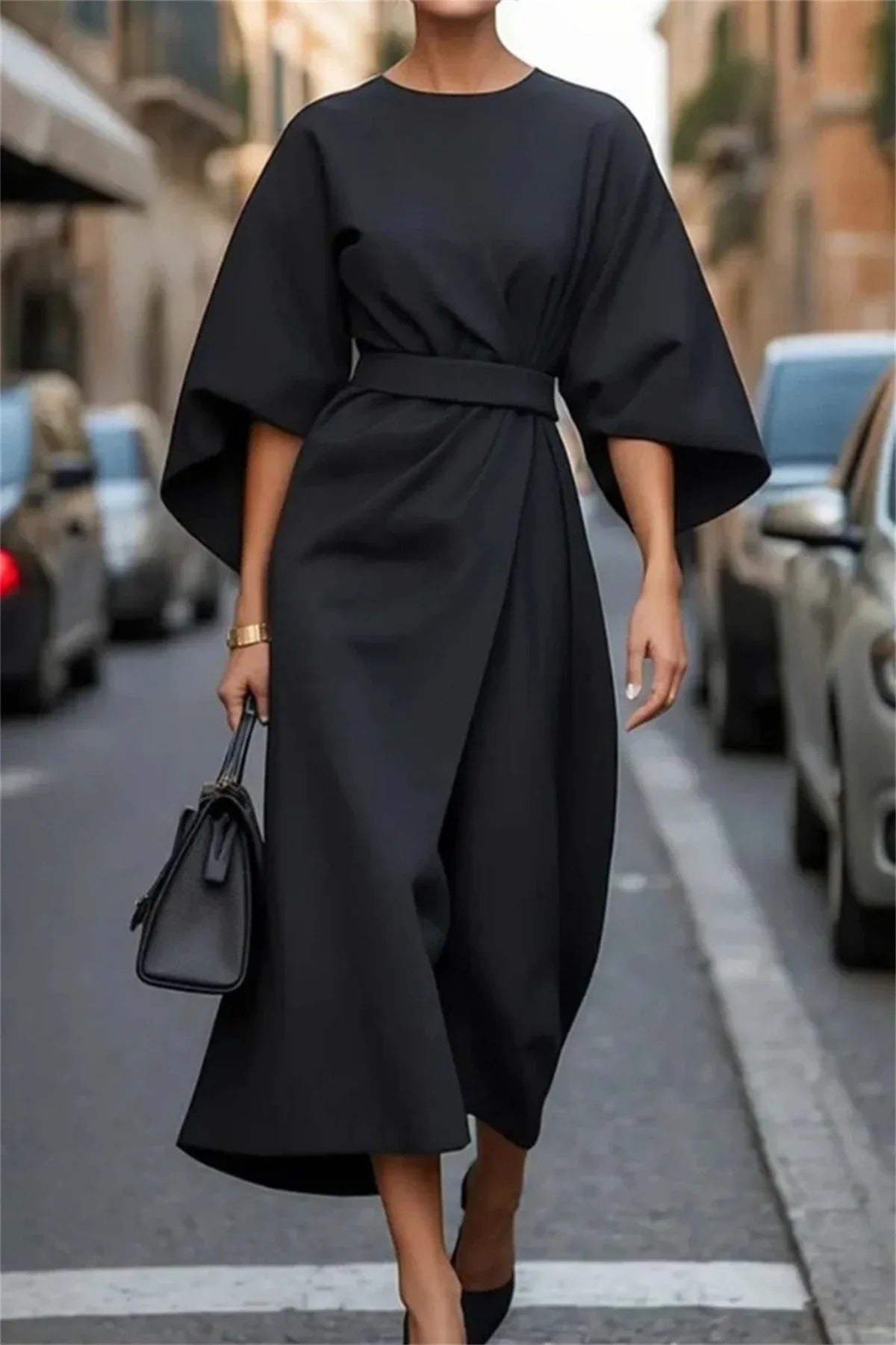 Bold Allure Draped Waist Maxi Dress