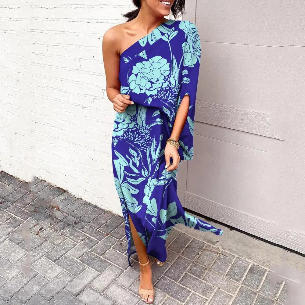 Bold Bloom One-Shoulder Maxi Dress