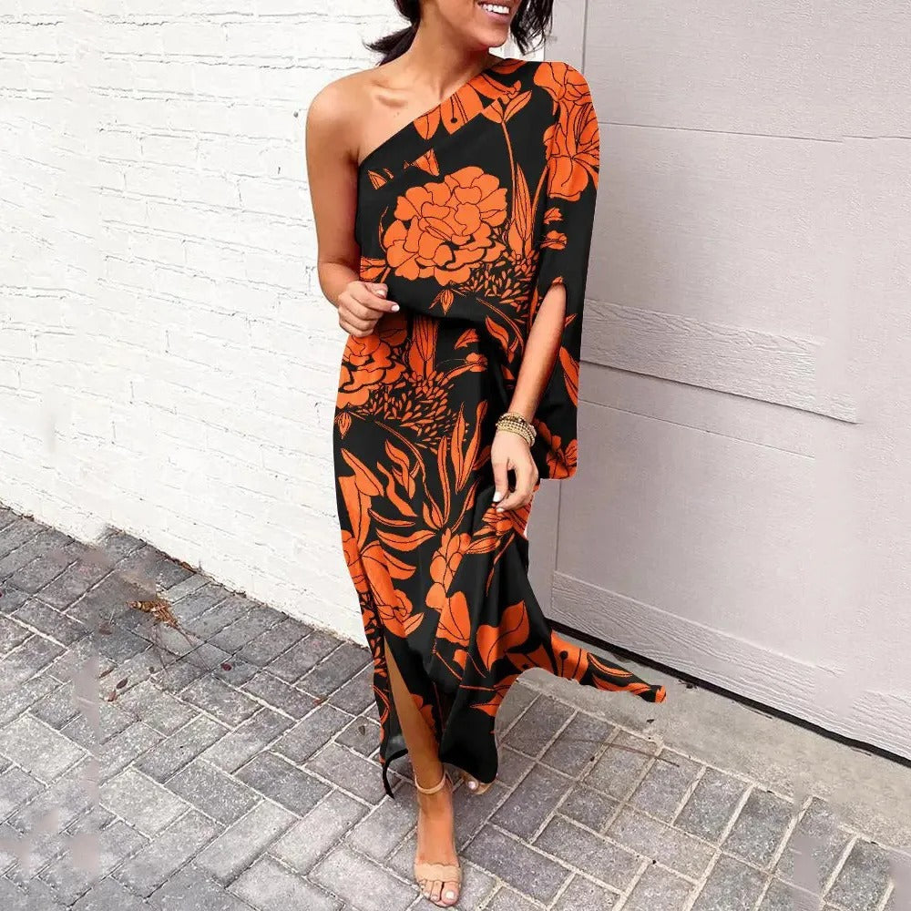 Bold Bloom One-Shoulder Maxi Dress