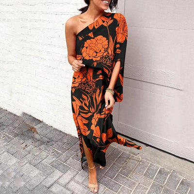 Bold Bloom One-Shoulder Maxi Dress