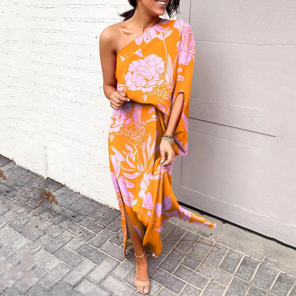 Bold Bloom One-Shoulder Maxi Dress
