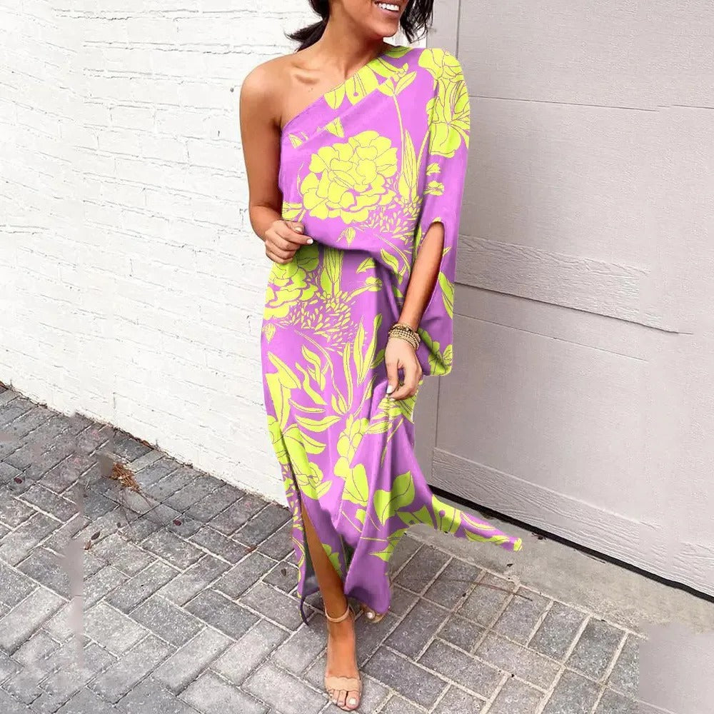 Bold Bloom One-Shoulder Maxi Dress