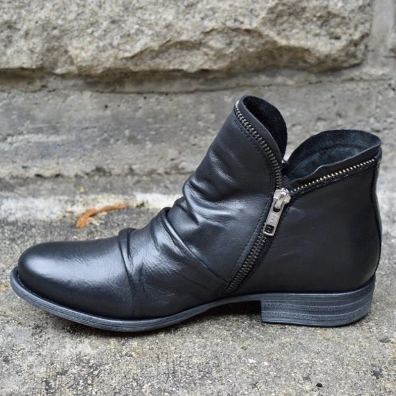 Chic Fold-Zip Ankle Boots with Bold Edges