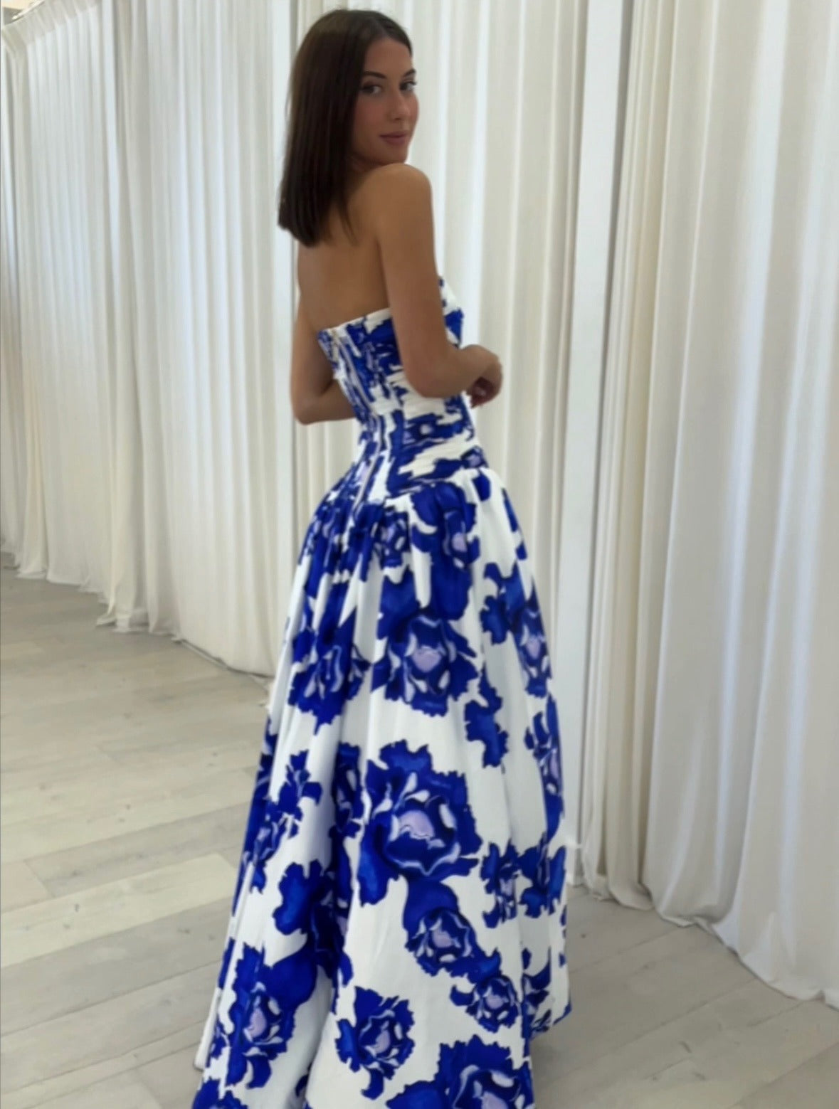 Bold Whimsy Draped Floral Maxi Dress