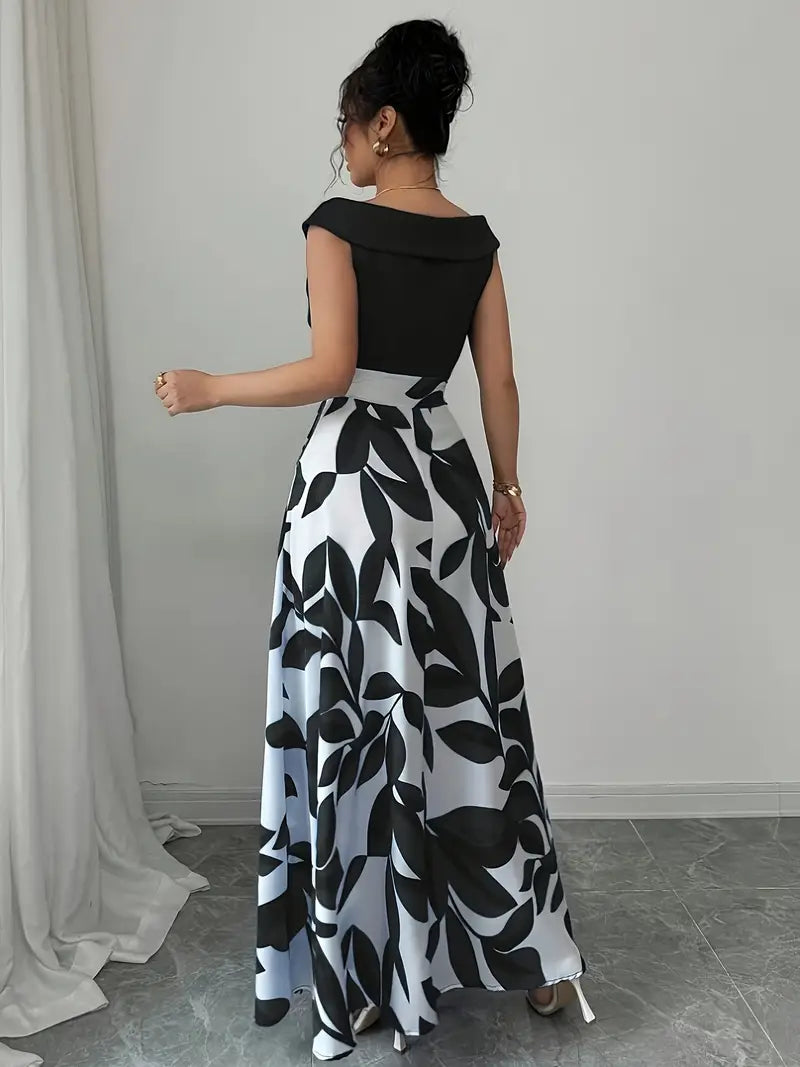 Botanical Allure Off-Shoulder Maxi Dress
