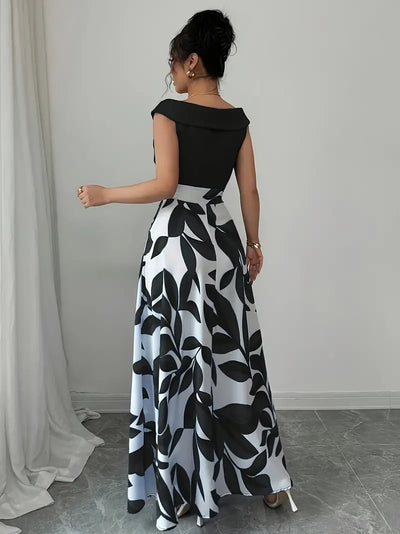 Botanical Allure Off-Shoulder Maxi Dress