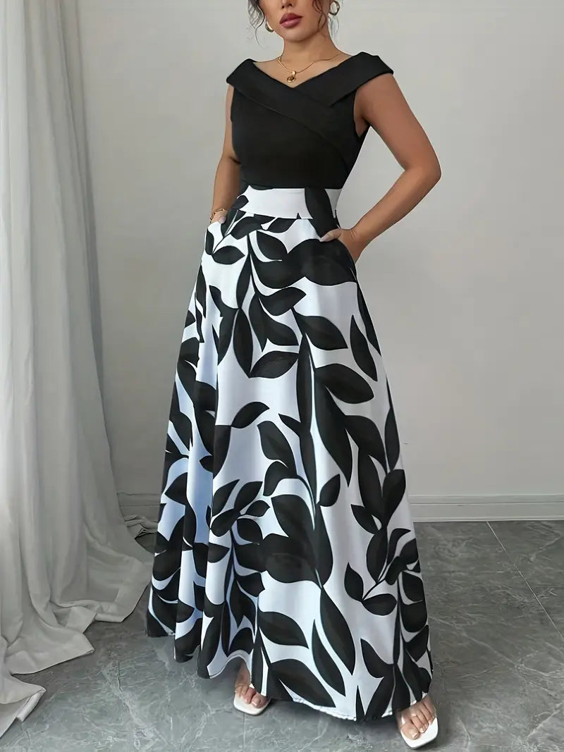 Botanical Allure Off-Shoulder Maxi Dress