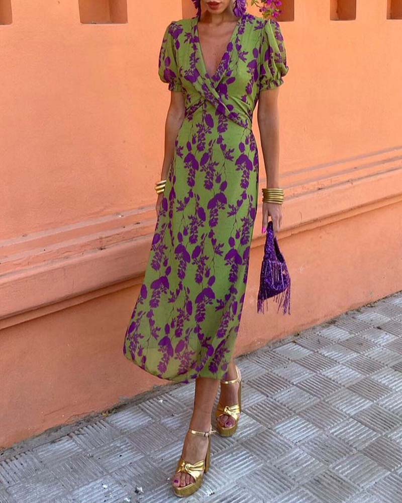 Botanical Allure Wrap Midi Dress