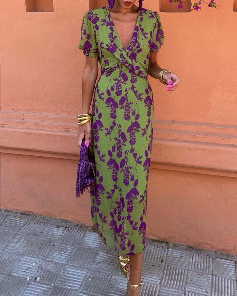 Botanical Allure Wrap Midi Dress