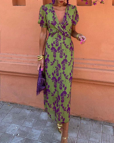 Botanical Allure Wrap Midi Dress