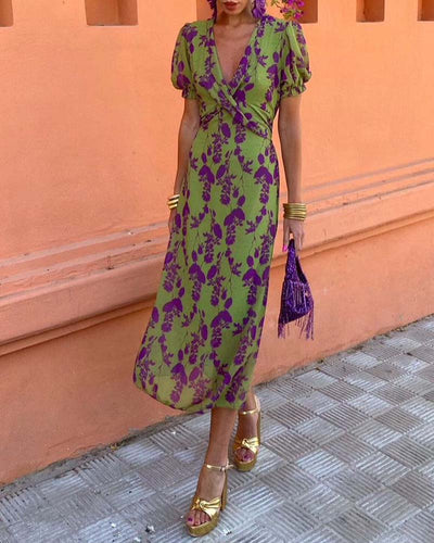 Botanical Allure Wrap Midi Dress