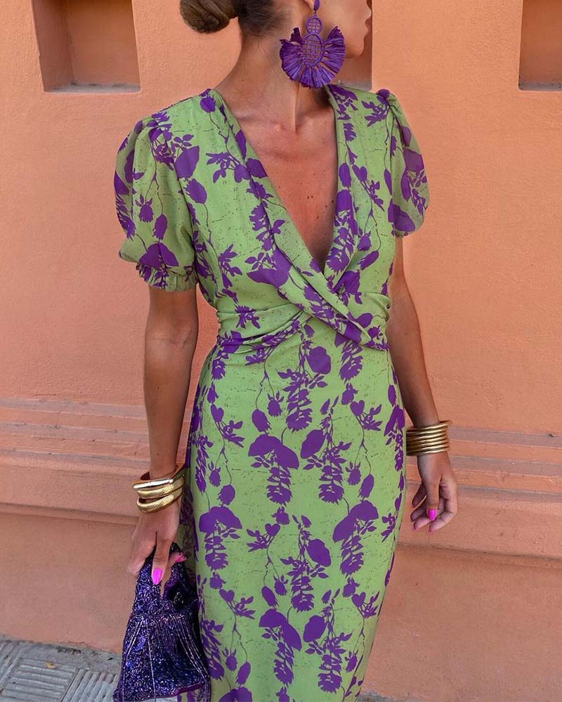 Botanical Allure Wrap Midi Dress