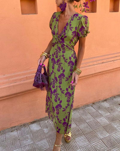 Botanical Allure Wrap Midi Dress