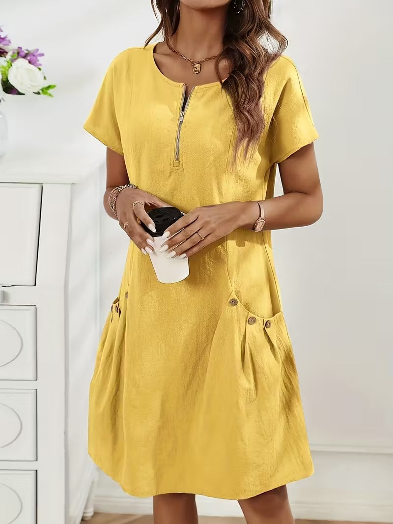 Casual Charm Button Detail Summer Dress