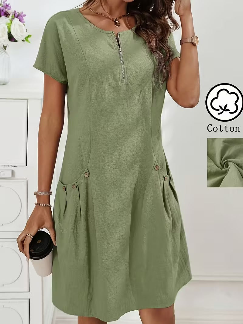 Casual Charm Button Detail Summer Dress