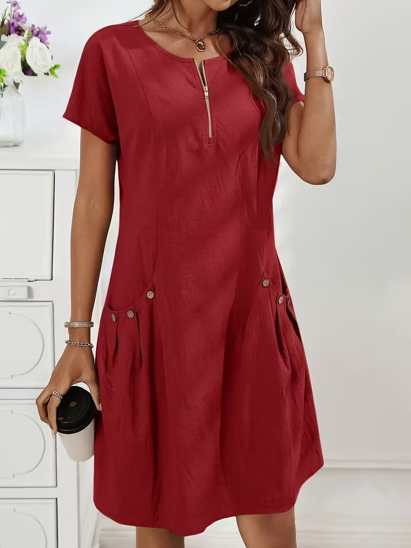 Casual Charm Button Detail Summer Dress
