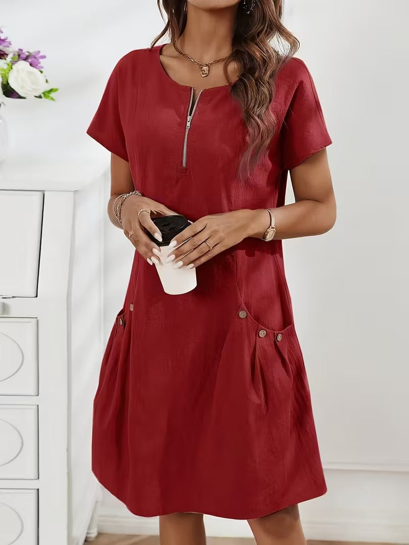 Casual Charm Button Detail Summer Dress