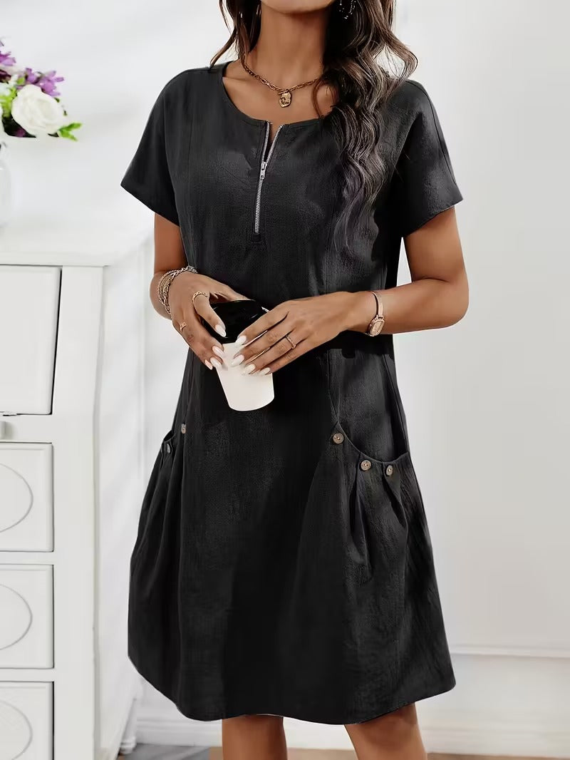 Casual Charm Button Detail Summer Dress