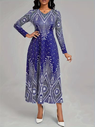 Celestial Illusion Art Deco Midi Dress