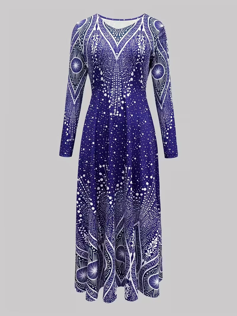 Celestial Illusion Art Deco Midi Dress