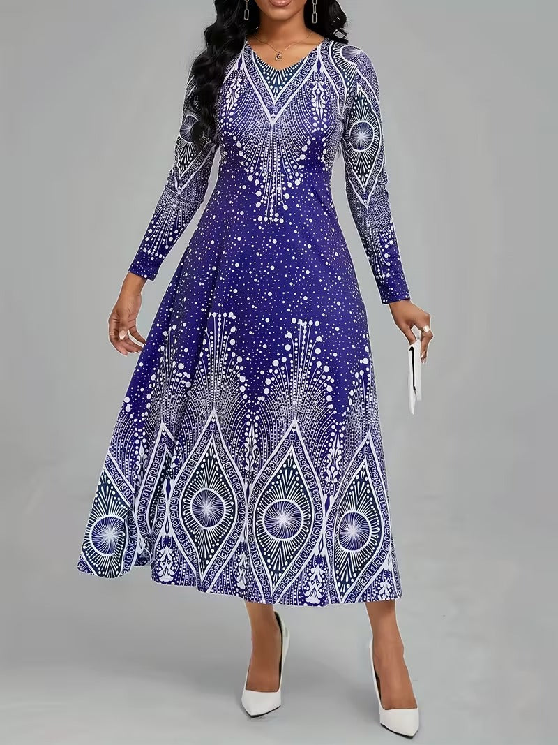Celestial Illusion Art Deco Midi Dress