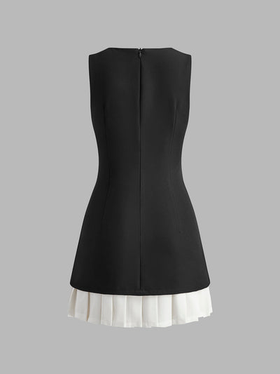 Chic Contrast Pleat Mini Dress