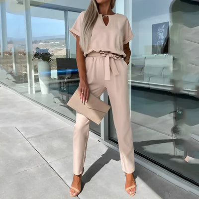 Chic Intentions Keyhole-Belted Jumpsuit