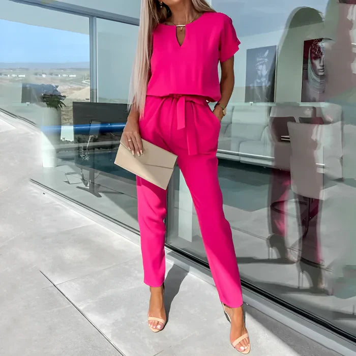 Chic Intentions Keyhole-Belted Jumpsuit