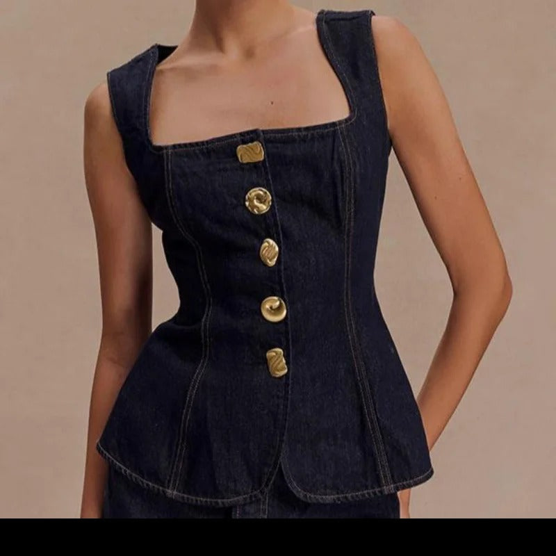 City Charm Sculpted Denim Pant Set