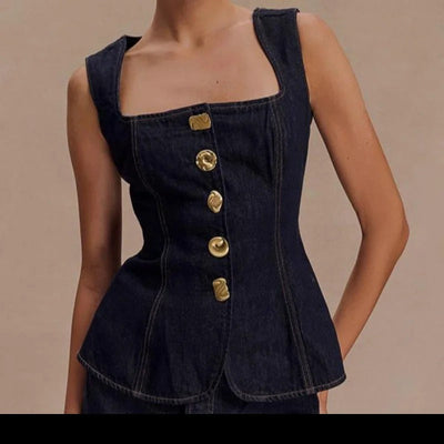 City Charm Sculpted Denim Pant Set