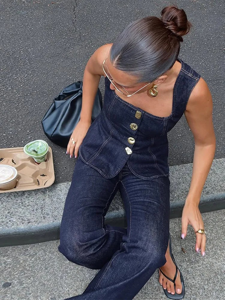 City Charm Sculpted Denim Pant Set