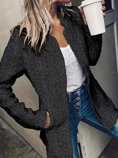 City Muse Open-Front Herringbone Coat