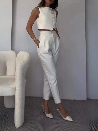 Classy Buttoned Crop Suit Set