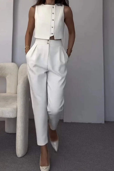 Classy Buttoned Crop Suit Set