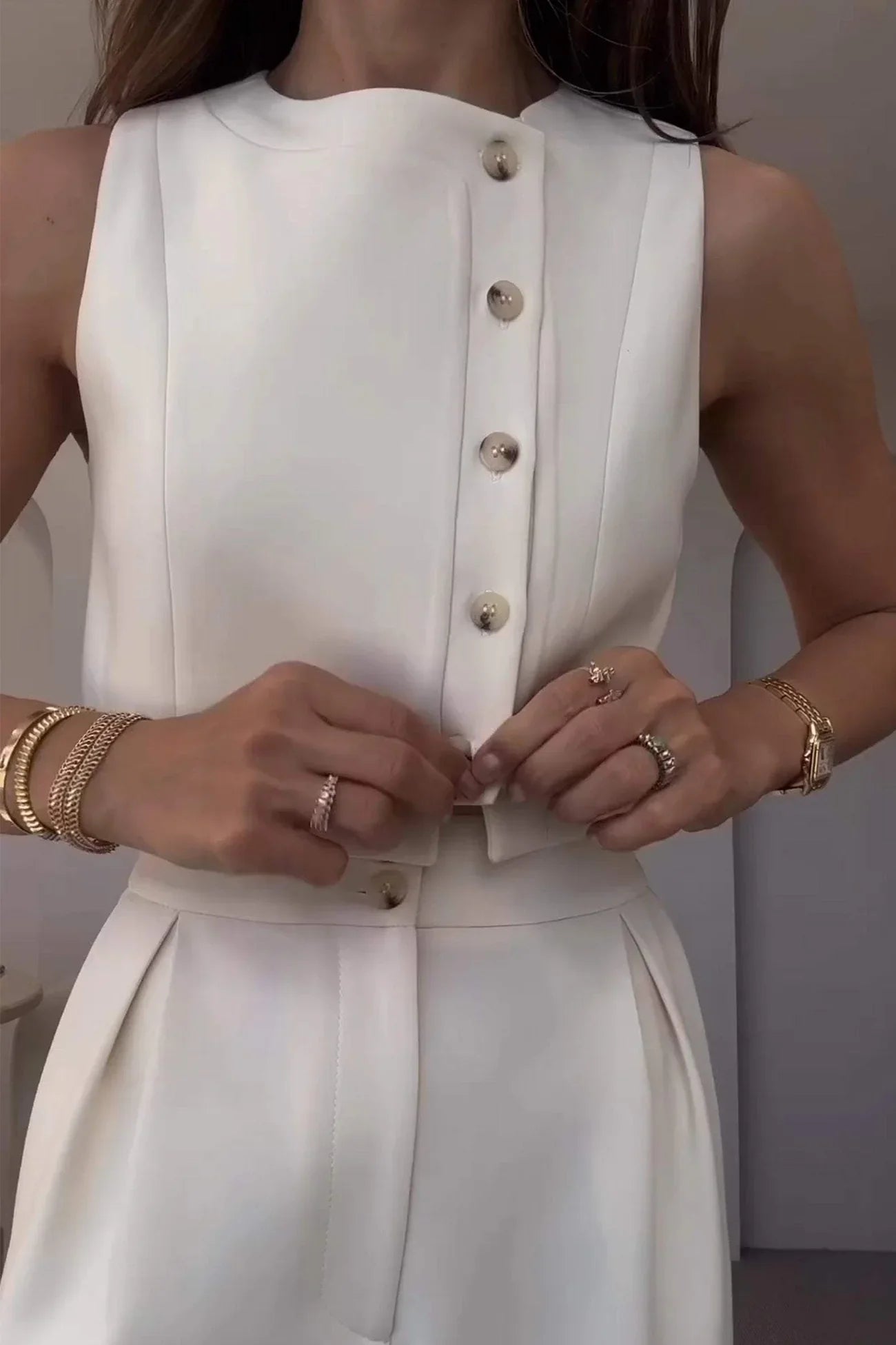 Classy Buttoned Crop Suit Set