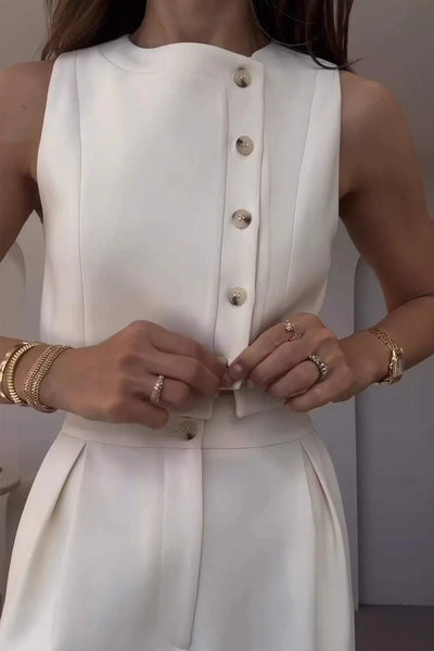 Classy Buttoned Crop Suit Set