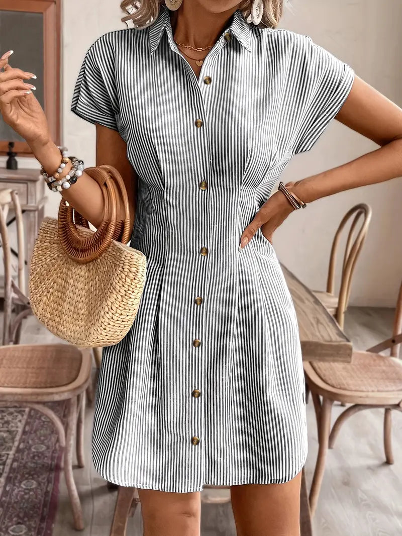 Coastal Charm Button-Front Shirt Dress