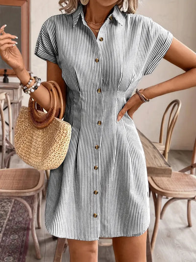 Coastal Charm Button-Front Shirt Dress