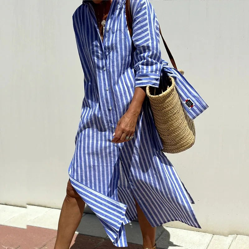 Coastal Escape Striped Shirt Dress