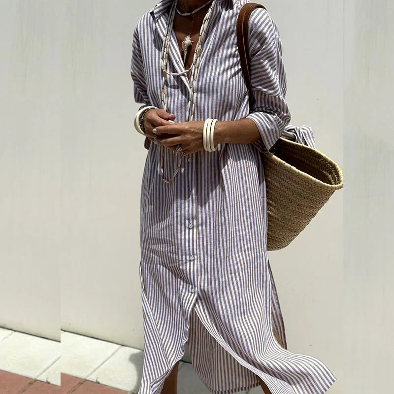 Coastal Escape Striped Shirt Dress