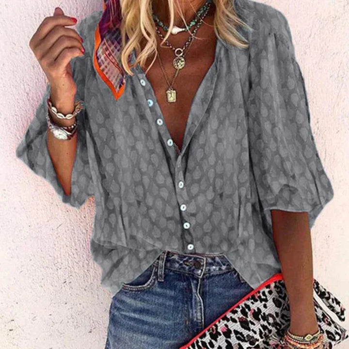 Coastal Whimsy Button-Down Blouse