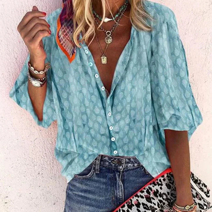 Coastal Whimsy Button-Down Blouse