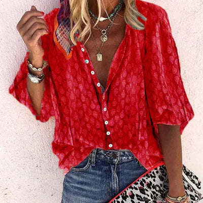 Coastal Whimsy Button-Down Blouse
