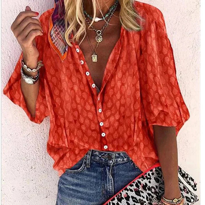 Coastal Whimsy Button-Down Blouse
