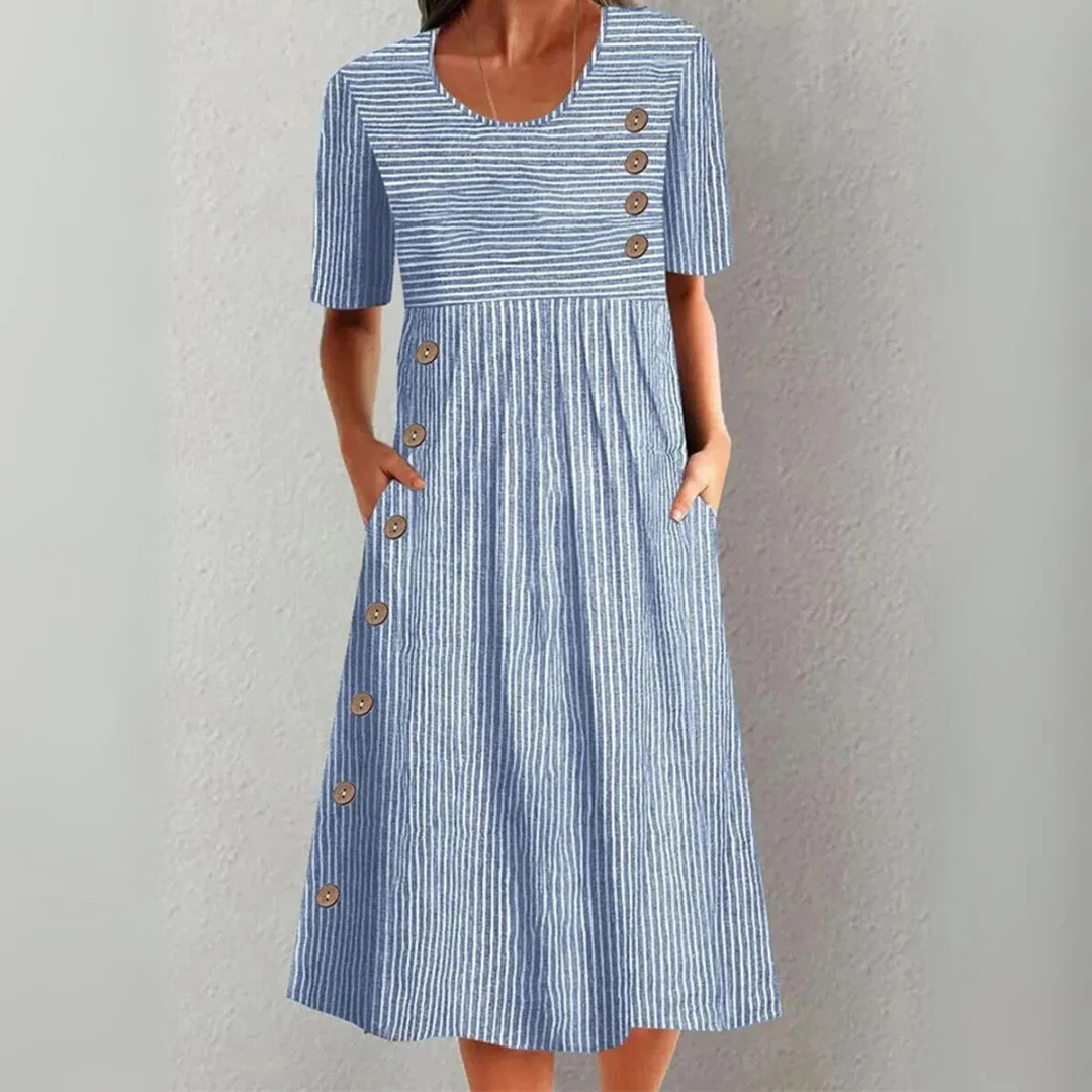 Coastal Whimsy Button Detail Midi Dress