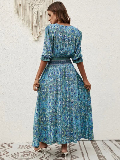 Coastal Whimsy Smocked Maxi Dress